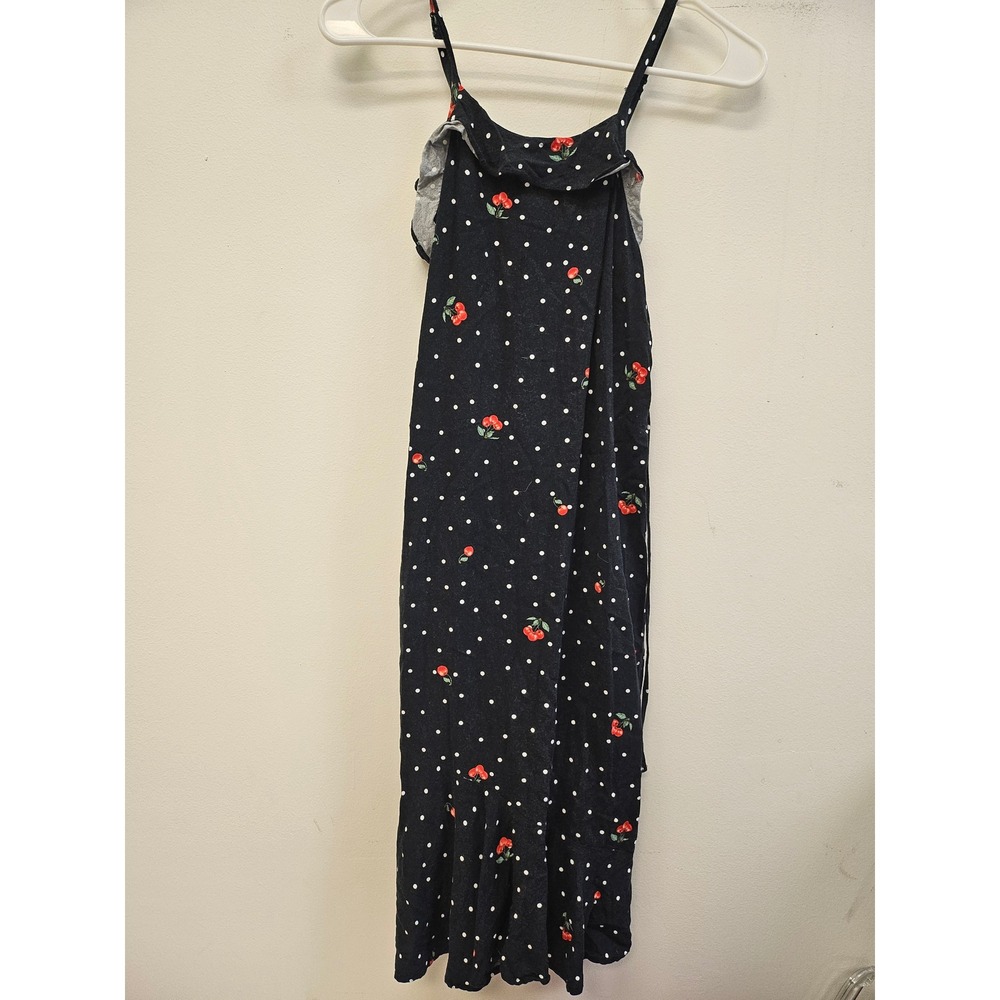 Self Esteem Black Polka Dot Cherry Ruffle Midi Dress Large Adjustable Straps